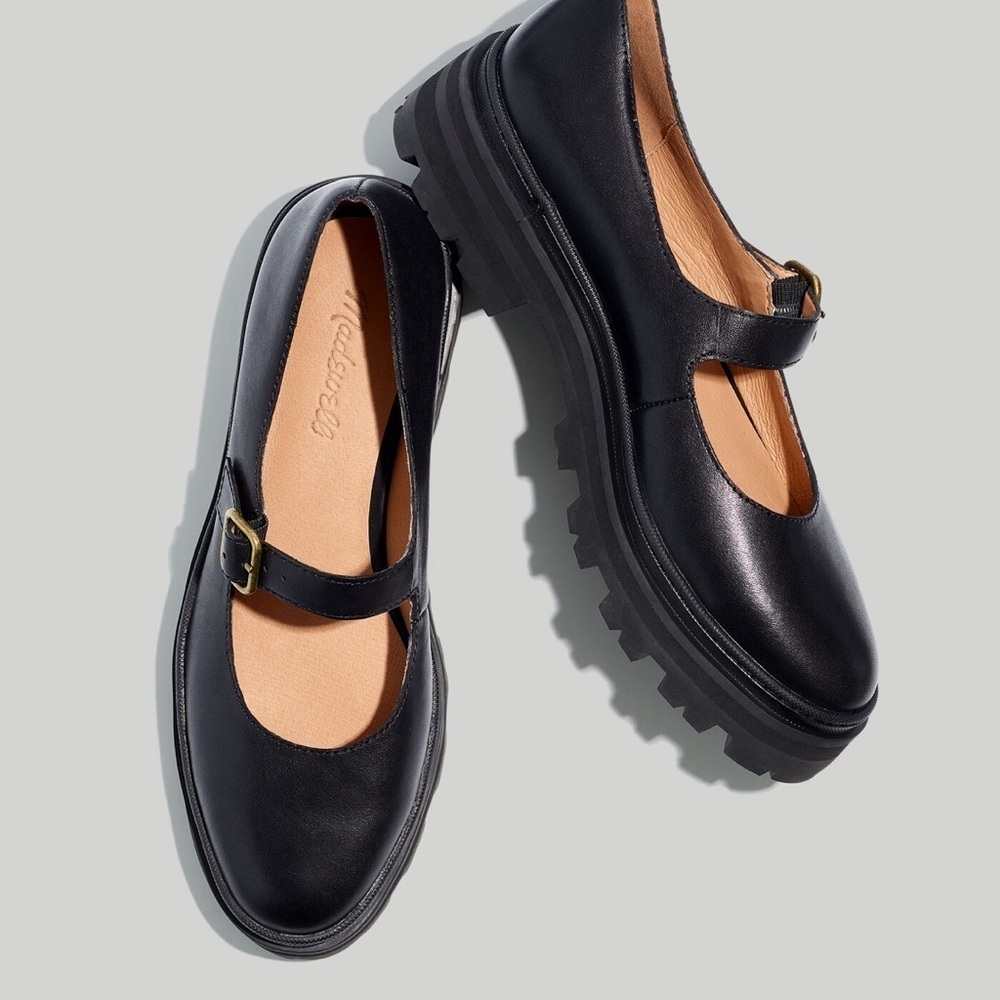 Madewell Black Leather The Freya Platform Lugsole Mary Jane Size 9.5